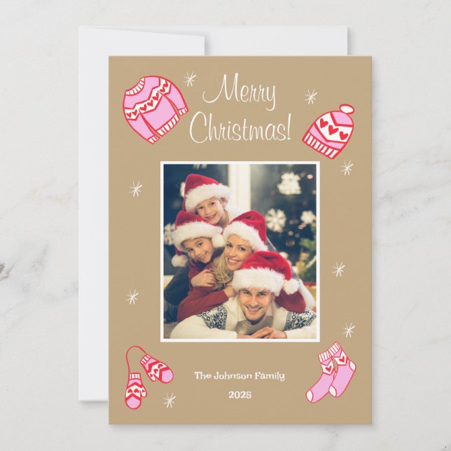 Cartão De Festividades Cozy Cute Sweater Weather Doodle Holiday Card (Frente)