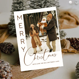 Cartão De Festividades Cozy Family Snowy Cabin Merry Christmas Photo Card