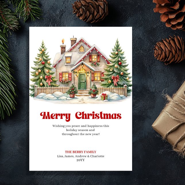 Cartão De Festividades Cozy festive home classic Christmas scene greeting (Cozy festive home classic Christmas scene greeting)
