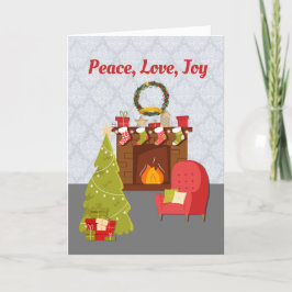 Cartão De Festividades Cozy Living Room, Christmas, Peace Love Joy
