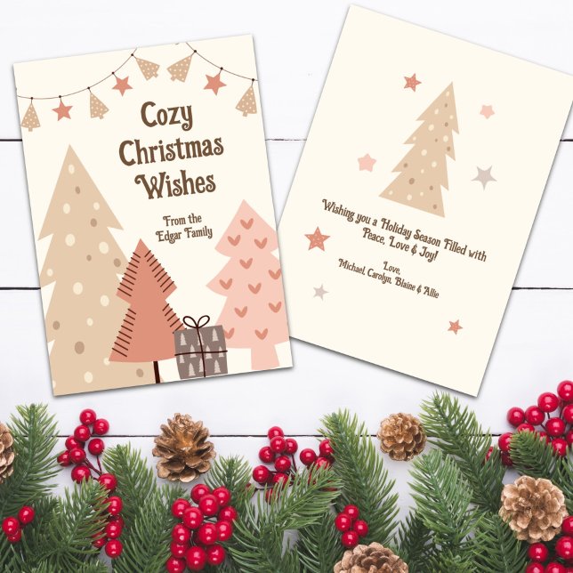 Cartão De Festividades Cozy Natal Deseja Boho Personalizável (Cozy Christmas Wishes Customizable Boho Christmas Card)