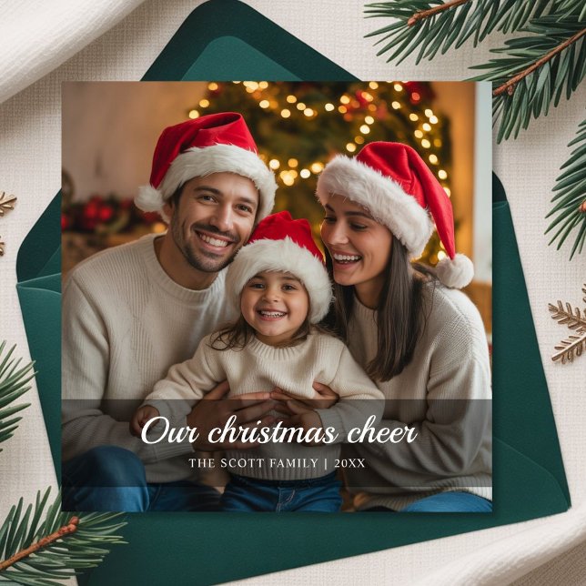 Cartão De Festividades Cozy Our Christmas Cheer Family Photo holiday Card (Criador carregado)