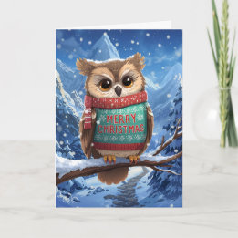 Cartão De Festividades Cozy Owl in the Mountains Christmas Card