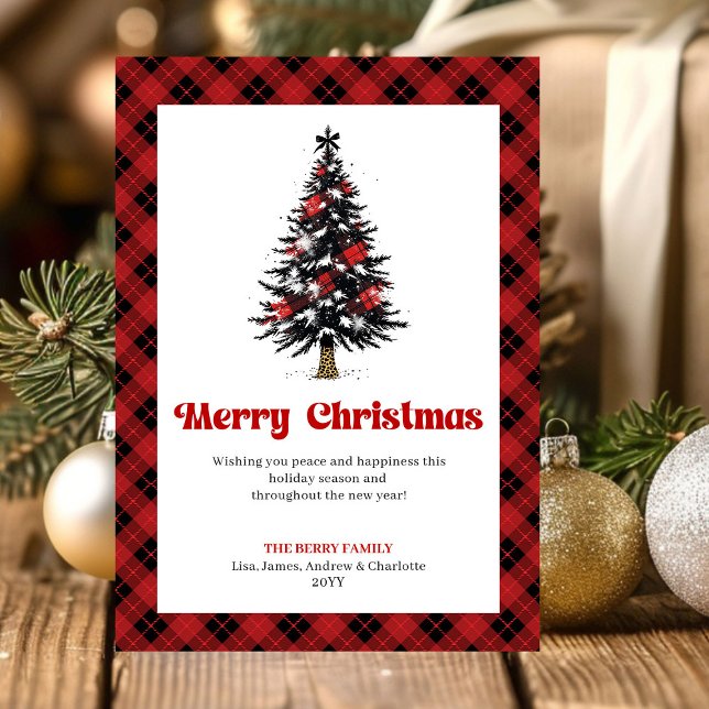 Cartão De Festividades Cozy Red Black Tartan Christmas Tree Greeting (Cozy Red Black Tartan Christmas Tree Greeting)