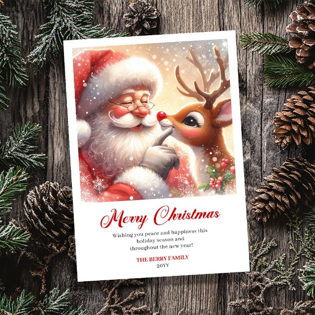 Cartão De Festividades Cozy Santa And Rudolph Warm Christmas Greeting  (Cozy Santa And Rudolph Warm Christmas Greeting Card)