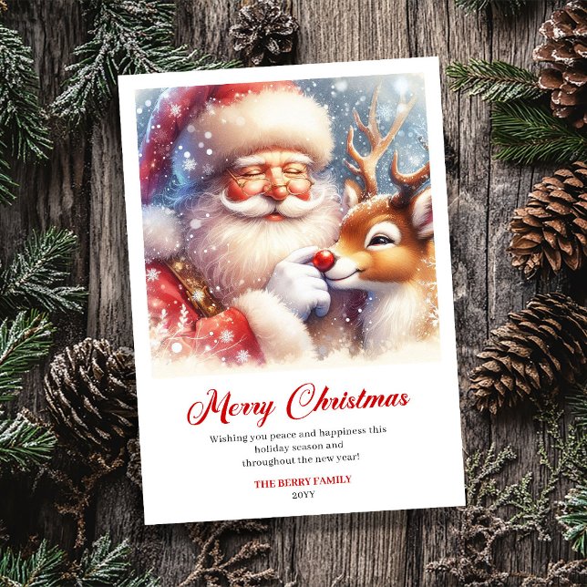 Cartão De Festividades Cozy Santa And Rudolph Winter Christmas Greeting  (Cozy Santa And Rudolph Winter Christmas Greeting Card)