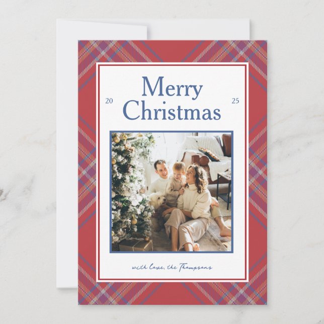 Cartão De Festividades Cozy Traditional Plaid Tartan Holiday Card  (Frente)
