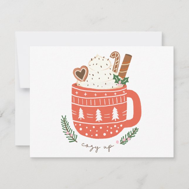 Cartão De Festividades Cozy Up chocolate quente Natal (Frente)
