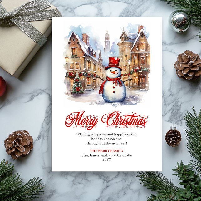 Cartão De Festividades Cozy watercolor Christmas scene greeting card (Minimalist Cozy Christmas Scene Greeting Card)