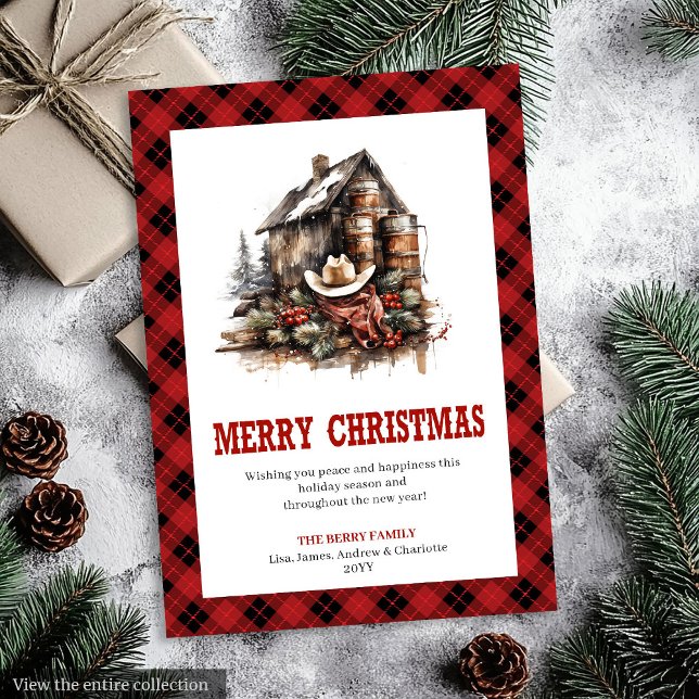 Cartão De Festividades Cozy Western Buffalo Plaid Holiday Greeting (Cozy Western Buffalo Plaid Holiday Greeting)