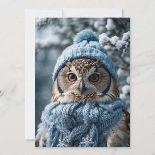 Cartão De Festividades Cozy Whimsical Winter Wonderland Owl (Frente)