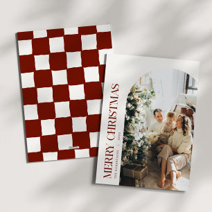 Cartão De Festividades Cranberry Checkered Christmas Family Photo