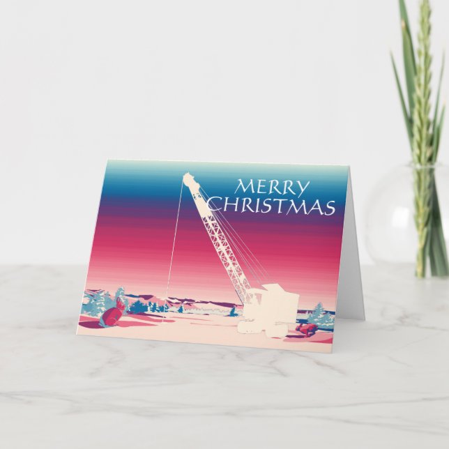CARTÃO DE FESTIVIDADES CRANE OPERATOR ICE FISHING LAKE MERRY CHRISTMAS (Frente)