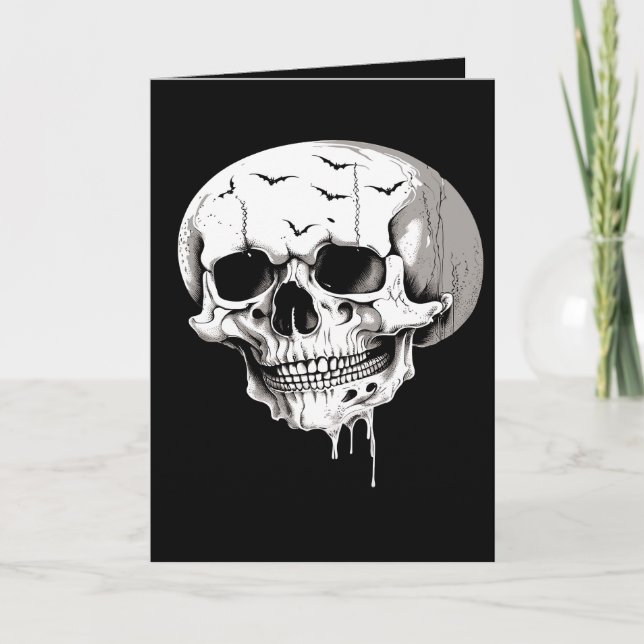 Cartão De Festividades Cranio Derretendo de Halloween Assustador Com Imag (Frente)