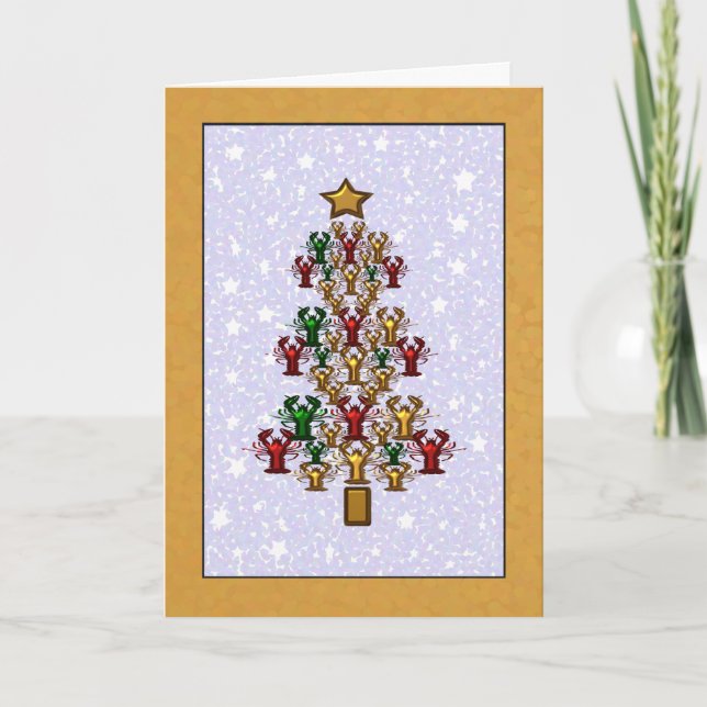 Cartão De Festividades Crawfish Lobster Christmas Tree Stars (gold) (Frente)