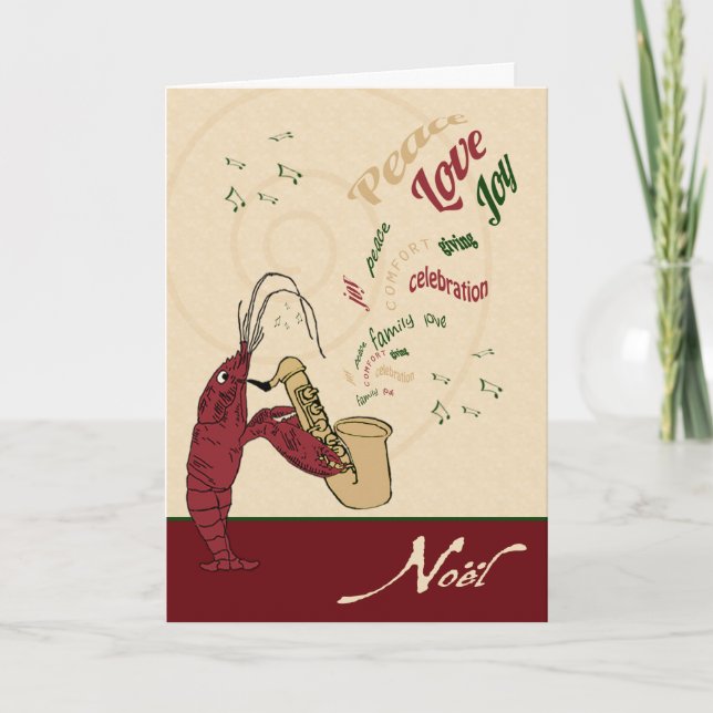 Cartão De Festividades Crawfish Lobster Jazz Christmas (Frente)