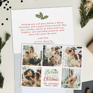Cartão De Festividades Crê no script de colagem de fotos moderna do Natal