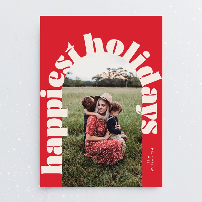 Cartão De Festividades Cream Red Bold Typografia Natal Uma Foto (Criador carregado)