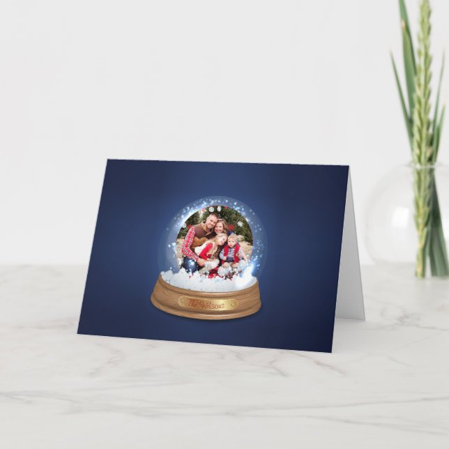 Cartão De Festividades Create Your Own Snow Globe Photo Holiday Card (Frente)
