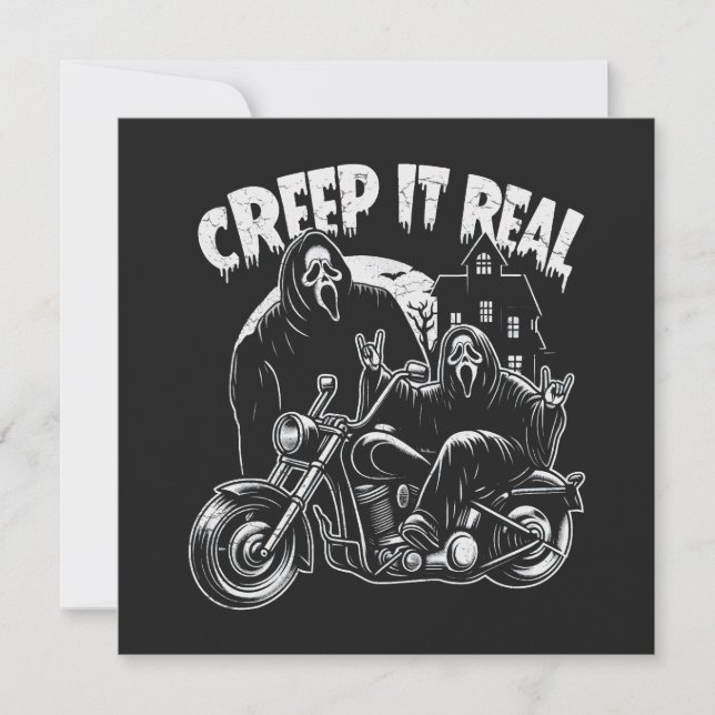 Cartão De Festividades Creep It Real Halloween Biker Ghostface  (Frente)