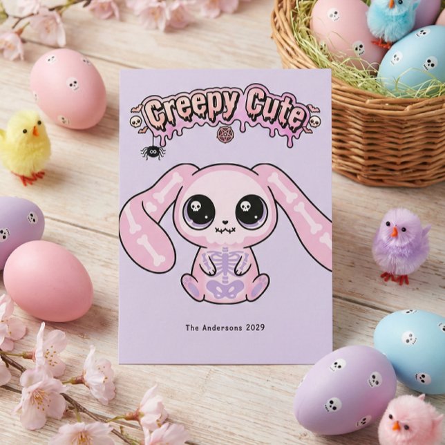 Cartão De Festividades Creepy Cute Pastel Goth Easter Skull Bunn (Creepy Cute Pastel Goth Easter Skull Bunn Holiday Card)