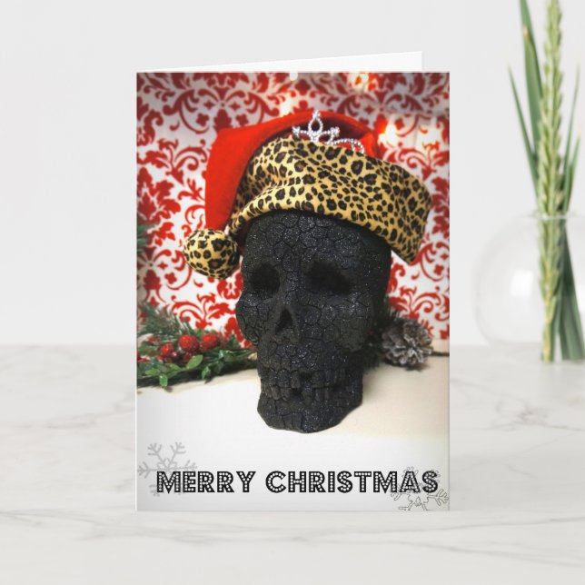 Cartão De Festividades Creepy Princess Santa Skull Christmas Card (Frente)