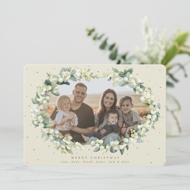 Cartão De Festividades Creme de Neve + Foto de Natal com Eucalipto (Em pé/Frente)