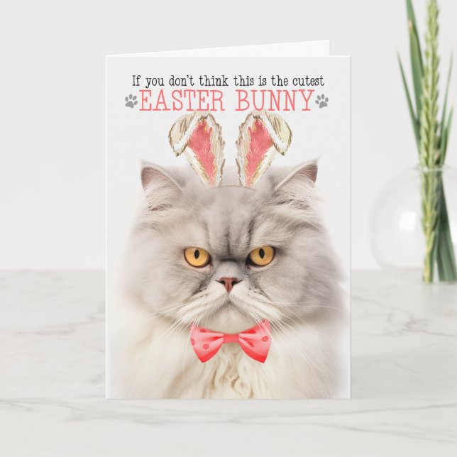 Cartão De Festividades Creme Persa Cat Cutest Easter Bunny Gatinho Puns (Frente)