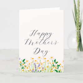 Cartão De Festividades Creme Verde Simples Lavanda Floral Dia das Mães
