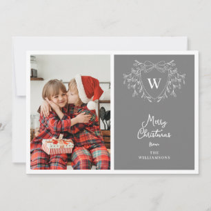Cartão De Festividades Crest classy moderno cinza e branco 2 fotos