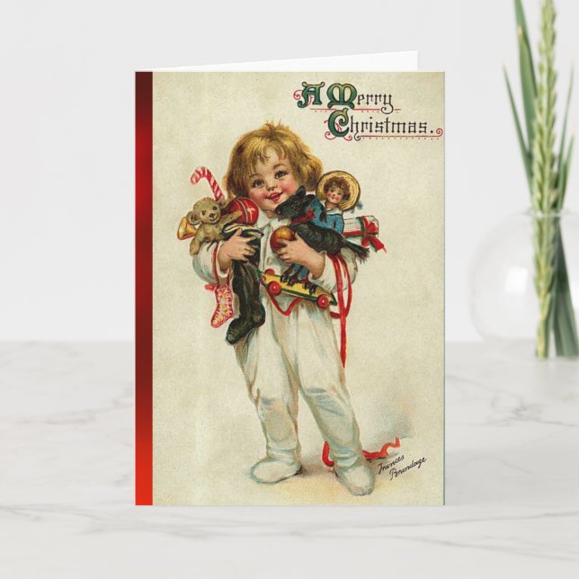 CARTÃO DE FESTIVIDADES CRIANÇA COM BRINQUEDOS E PRESENTES DE NATAL (Frente)