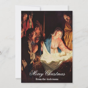 Cartão De Festividades Criança de Jesus com Mary e Joseph Feliz Natal