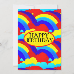Cartão De Festividades Crianças com Nuvens Coloridas do Arco-Íris
