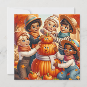 Cartão De Festividades Crianças de Halloween Fofas Fazem Boneco de Neve d