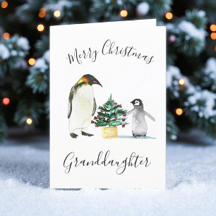 Cartão De Festividades Crianças de Natal Merry Pinguin Cute em Aquarela