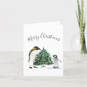 Cartão De Festividades Crianças de Natal Merry Pinguin Cute em Aquarela