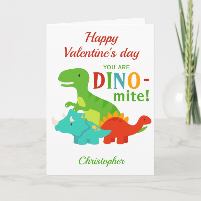 Cartão De Festividades Crianças Dia de os namorados Dinossaur Dino-mite (Frente)