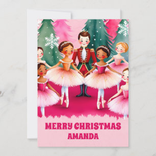 Cartão De Festividades Crianças do Quebra-Nozes de Natal Rosa Ballerina