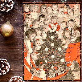 Cartão De Festividades Crianças e Papais noeis, natais vintages