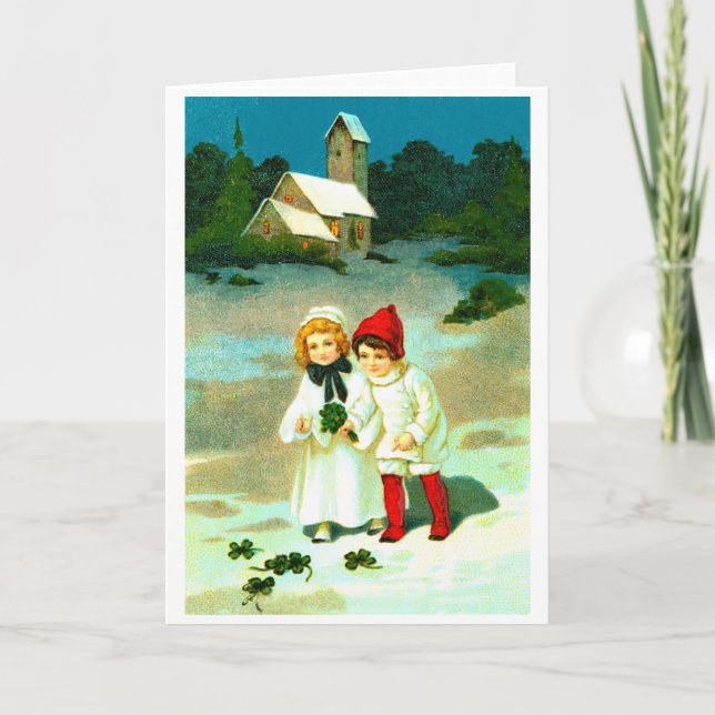 Cartão De Festividades Crianças e trevo (Frente)