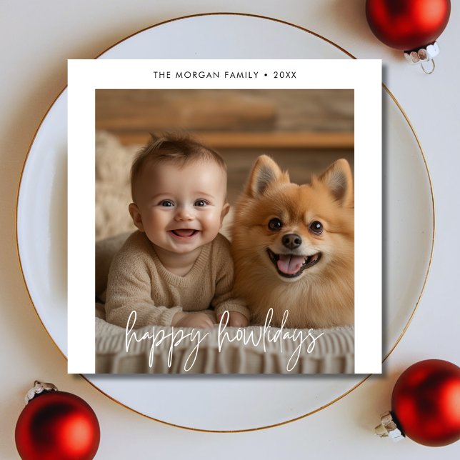 Cartão De Festividades Crianças Foto com Cachorro Pet Feliz Feliz Natal (Criador carregado)