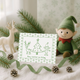 Cartão De Festividades Crianças Glitter Verde Arte Bastante Natal