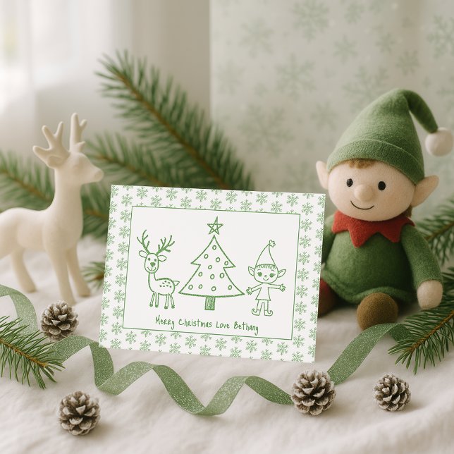 Cartão De Festividades Crianças Glitter Verde Arte Bastante Natal (Criador carregado)