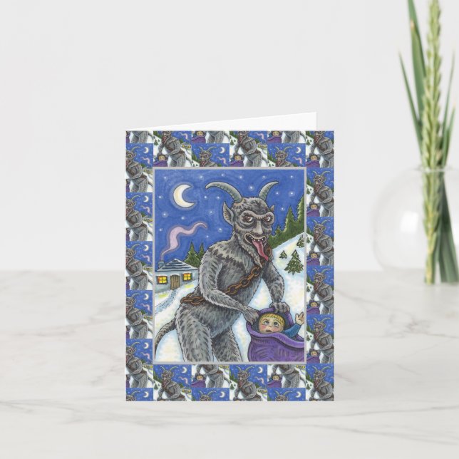 CARTÃO DE FESTIVIDADES CRIANÇAS KRAMPUS E NAUGHTY, HISTÓRIA ESCURA DE NAT (Frente)