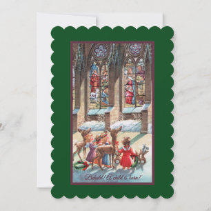 Cartão De Festividades Crianças Na Janela Da Igreja Natal
