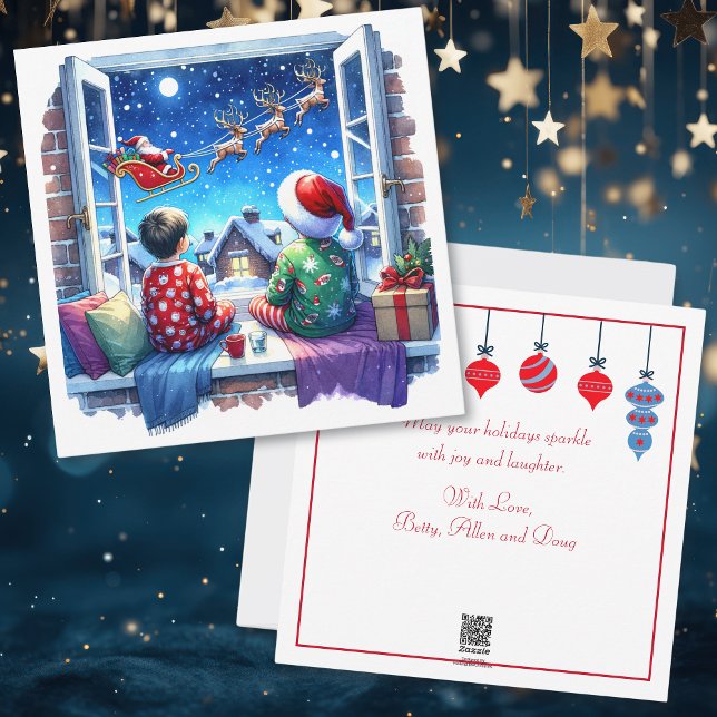 Cartão De Festividades Crianças Observando o Papai Noel na Véspera de Nat (Criador carregado)