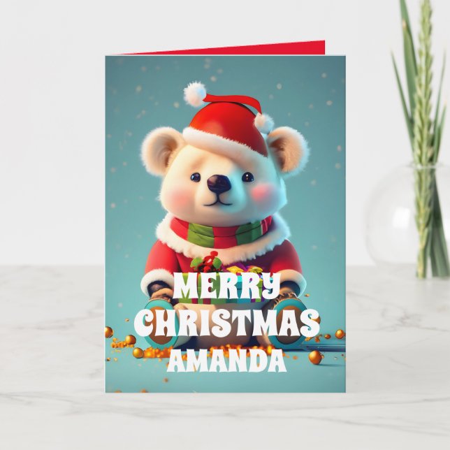Cartão De Festividades Crianças Personalizadas do Natal do Urso de Teddy (Frente)