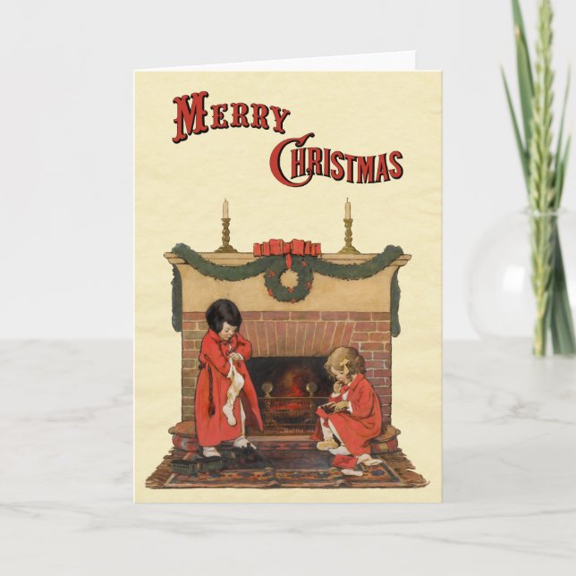Cartão De Festividades Crianças por Lareira por Jessie Willcox Smith (Frente)