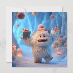 Cartão De Festividades Criatura Adorável e Fofa de Yeti Celebrando