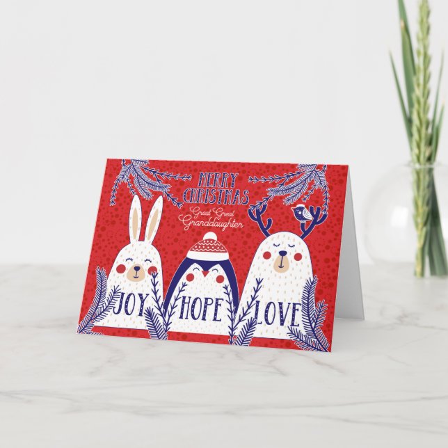 Cartão De Festividades Criaturas da Floresta de Natal da neta excelente (Frente)